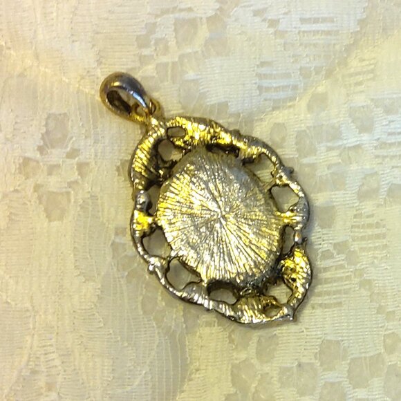 Vintage Blue Crystal Large Floral Copper Pendant Timeless Vtg Pendant - Picture 4 of 7